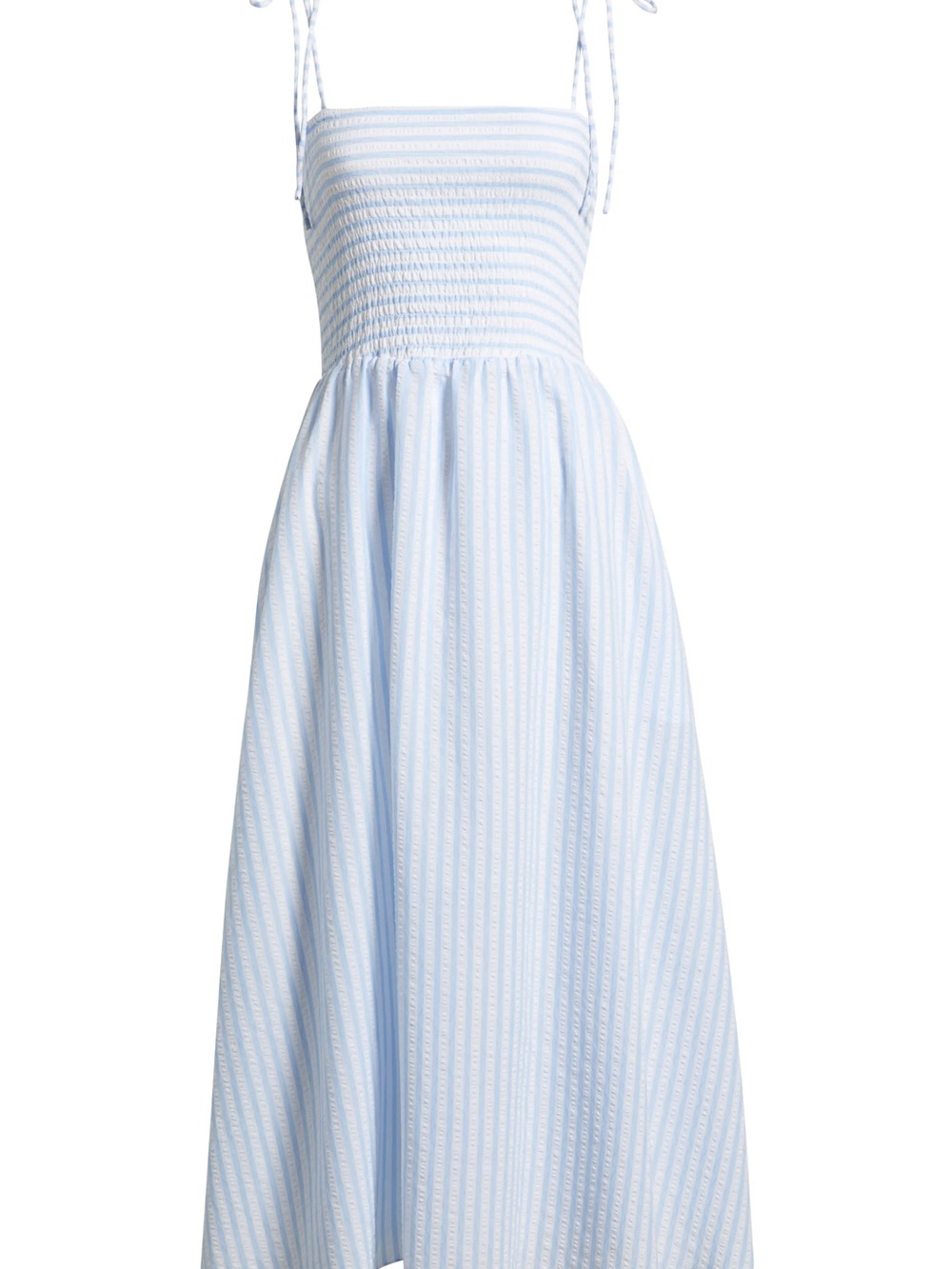 Julia Jordan Seersucker Light Blue & White Striped Smocked Midi Dress - Picture 5 of 6